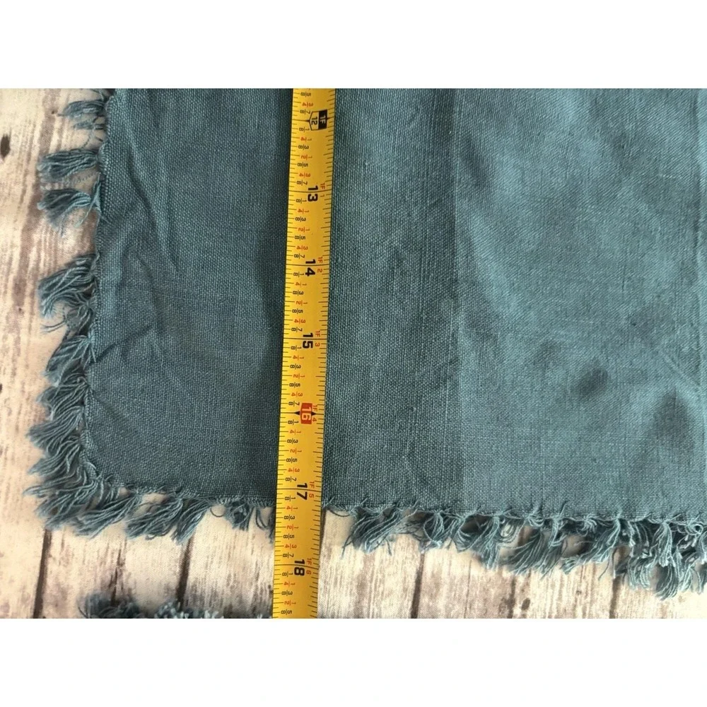 Vntge Napkins Rustic Party Dinner Fringed Fabric Napkins Light Denim Blue Set 4